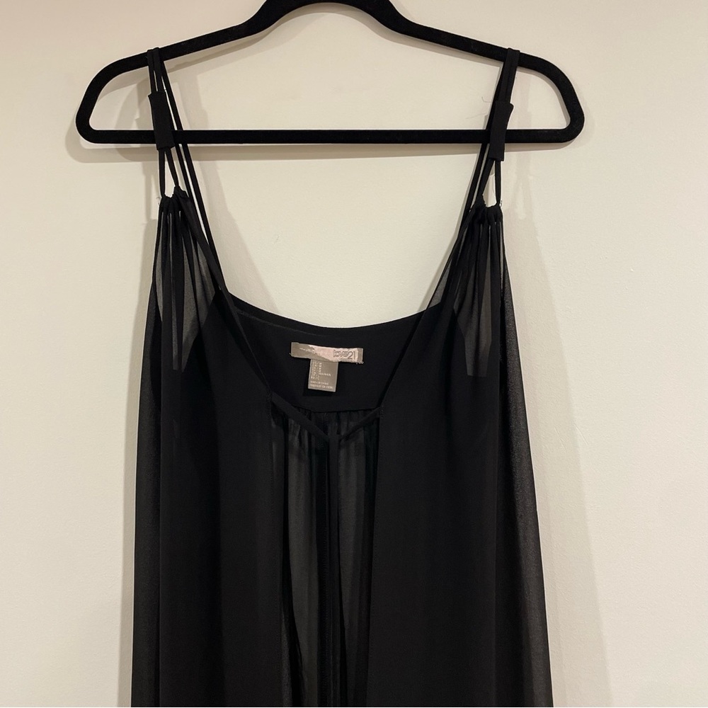 Forever 21 black maxi sheer open tunic dress blouse top sz medium ties to close